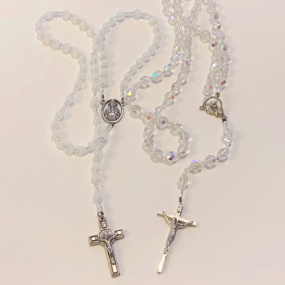 Aurora Borealis AB Crystal Rosary Necklaces